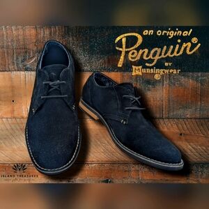 Original Penguin Mens Waylon Suede Oxford Shoes Size 11.5 Black Lace Up Leather